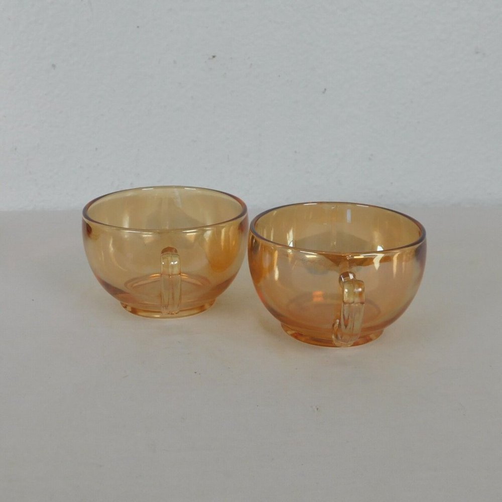 Set of 2 Jeanette Glass Moderne Marigold Iridescent Cup & Saucer Set Punch Cup - Picture 5 of 10